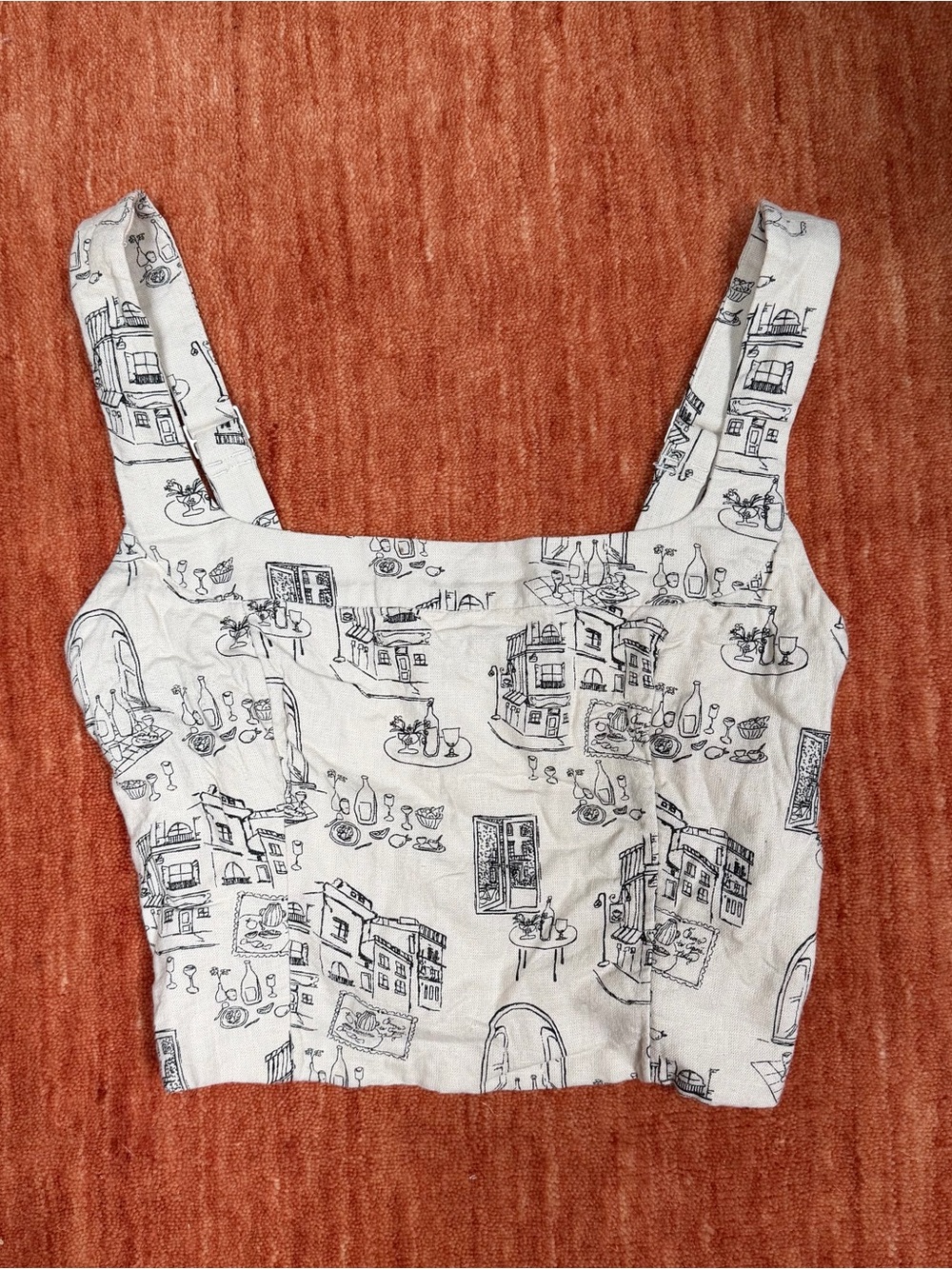 Abercrombie & Fitch White Crop Top with Black Sketch Print